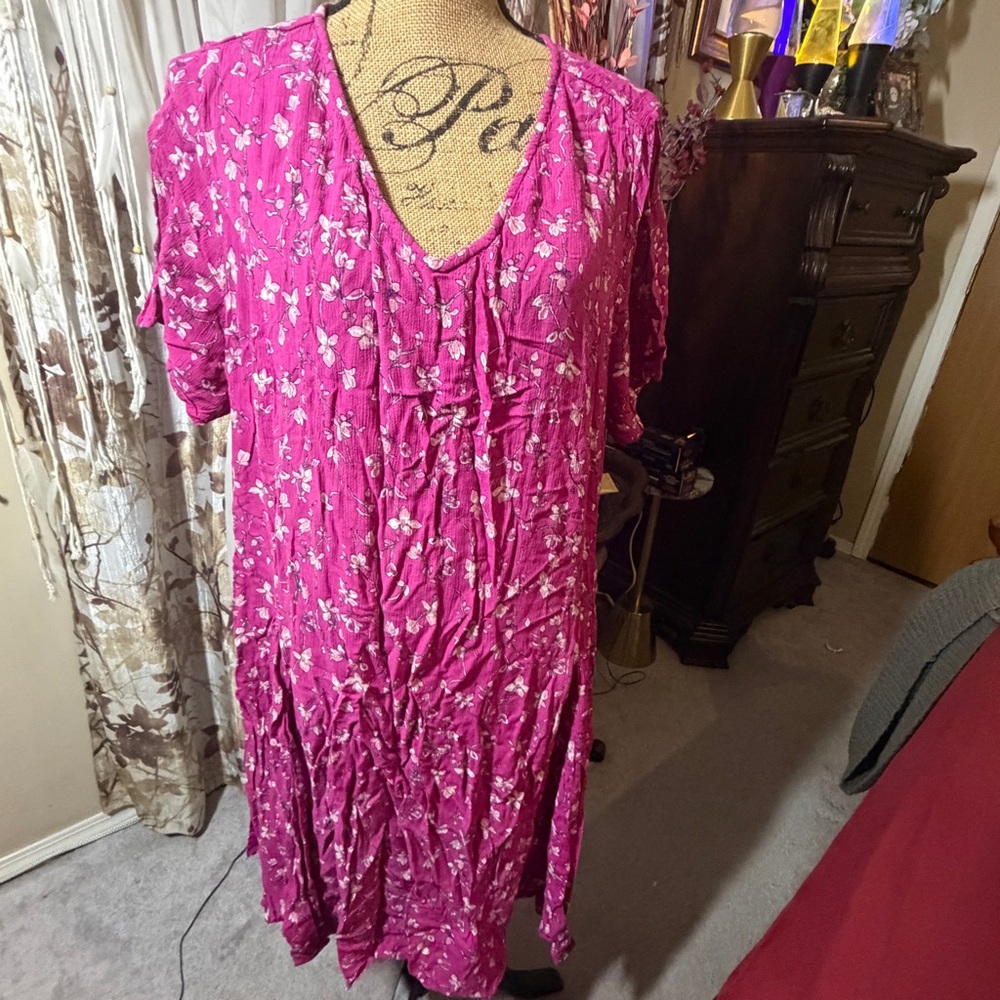 Woman Within Pink Floral Midi Dress